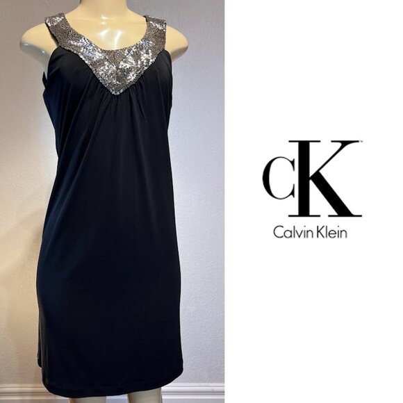 COPY - 🎩🗝️NWT  Calvin Klein Cocktail Dress with Beaded Halter - - Picture 1 of 6